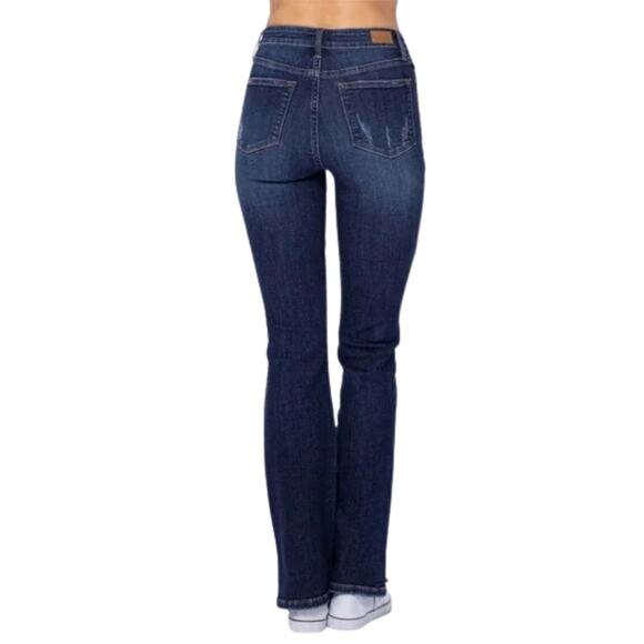 Judy Blue Hi Waist Slit Hem Slim Bootcut Jeans Dark Blue Plus Size 16W NEW - Picture 3 of 6